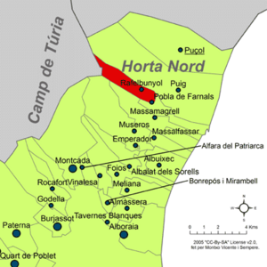 Localització de Rafelbunyol respecte de l'Horta Nord.png