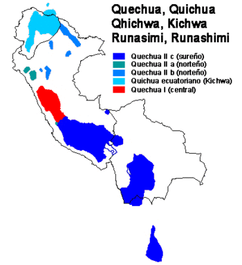 Mapa lingüístico del quechua.
