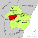 Localización de Estivella respecto a la comarca del Campo de Morvedre