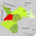 Localización de Onil respecto a la comarca de l'Alcoià