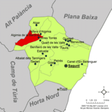 Localización de Algimia de Alfara respecto a la comarca del Campo de Morvedre
