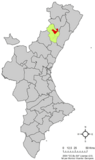 Localización de Adzaneta respecto a la Comunidad Valenciana