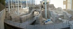 Restos del antiguo teatro romano de Cesaraugusta, Zaragoza (España). Construido con opus caementicium.