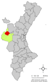 Localización de Utiel respecto a la Comunidad Valenciana
