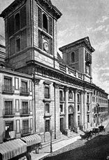 La colegiata en un grabado de 1886. Las torres aún no estaban concluidas.