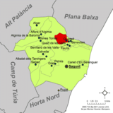 Localización de Cuart de les Valls respecto a la comarca del Campo de Morvedre